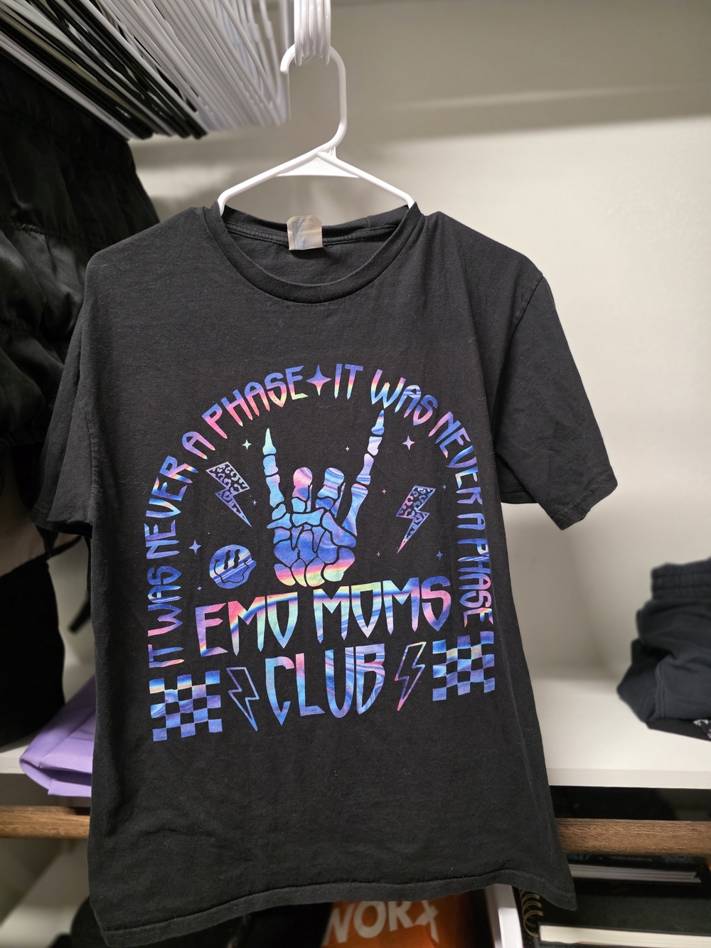 Emo Moms Club Graphic Womens Tee - Black with Iridescent Print